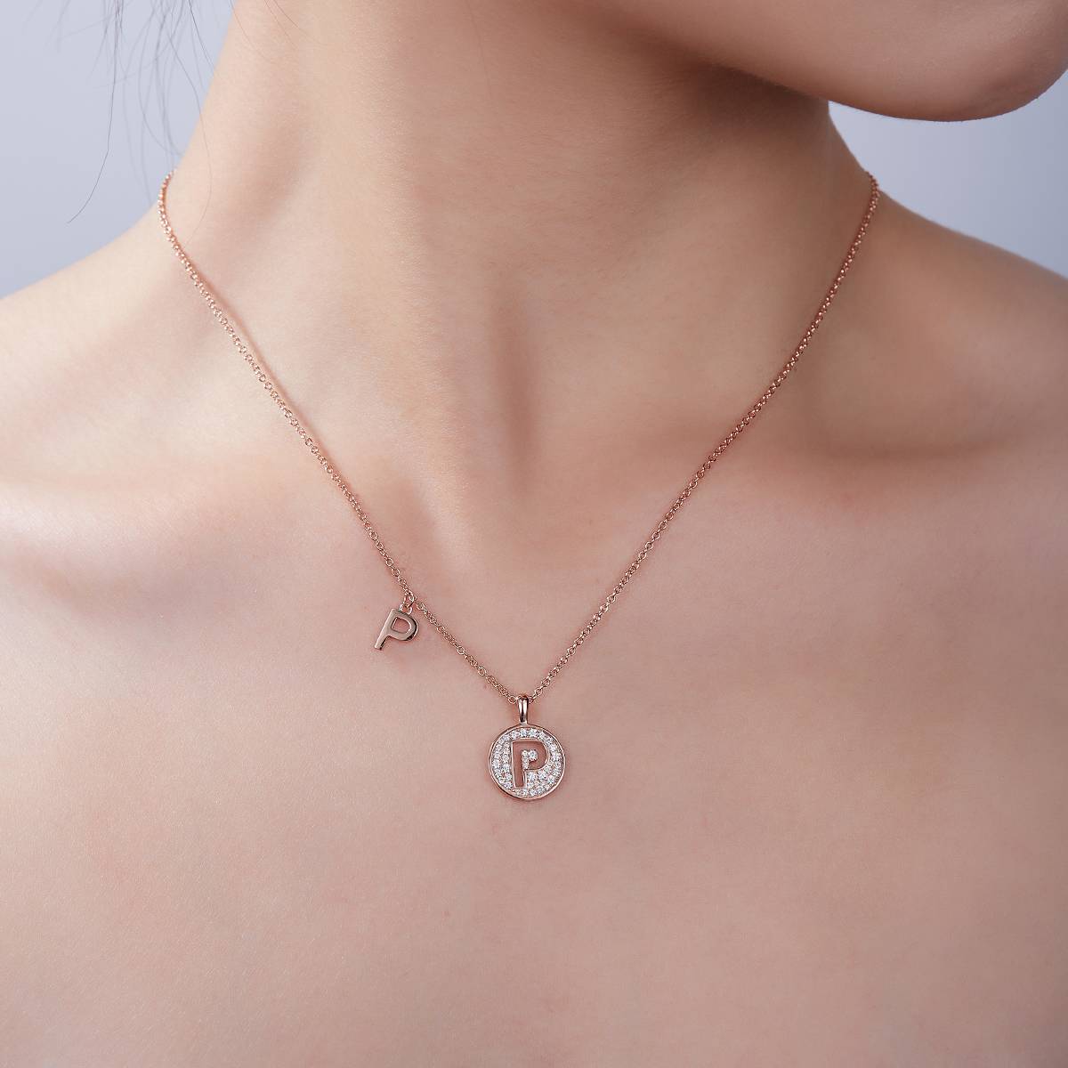 P pendant S925 silver plated rose gold Moissanite light luxury letter necklace